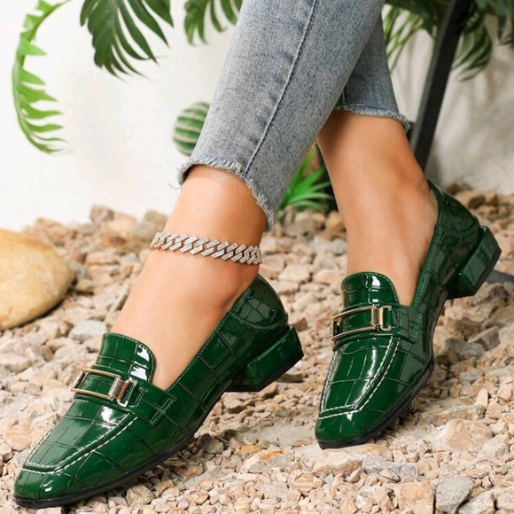 Fashionable Square Toe Loafers Women Chunky Heel Mules Women Shoes - Picture 1 of 5